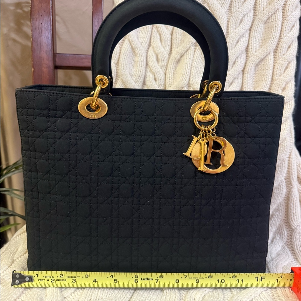 Lady Dior Cannage Medium Black Quilted Tote with Gold Hardware and COA